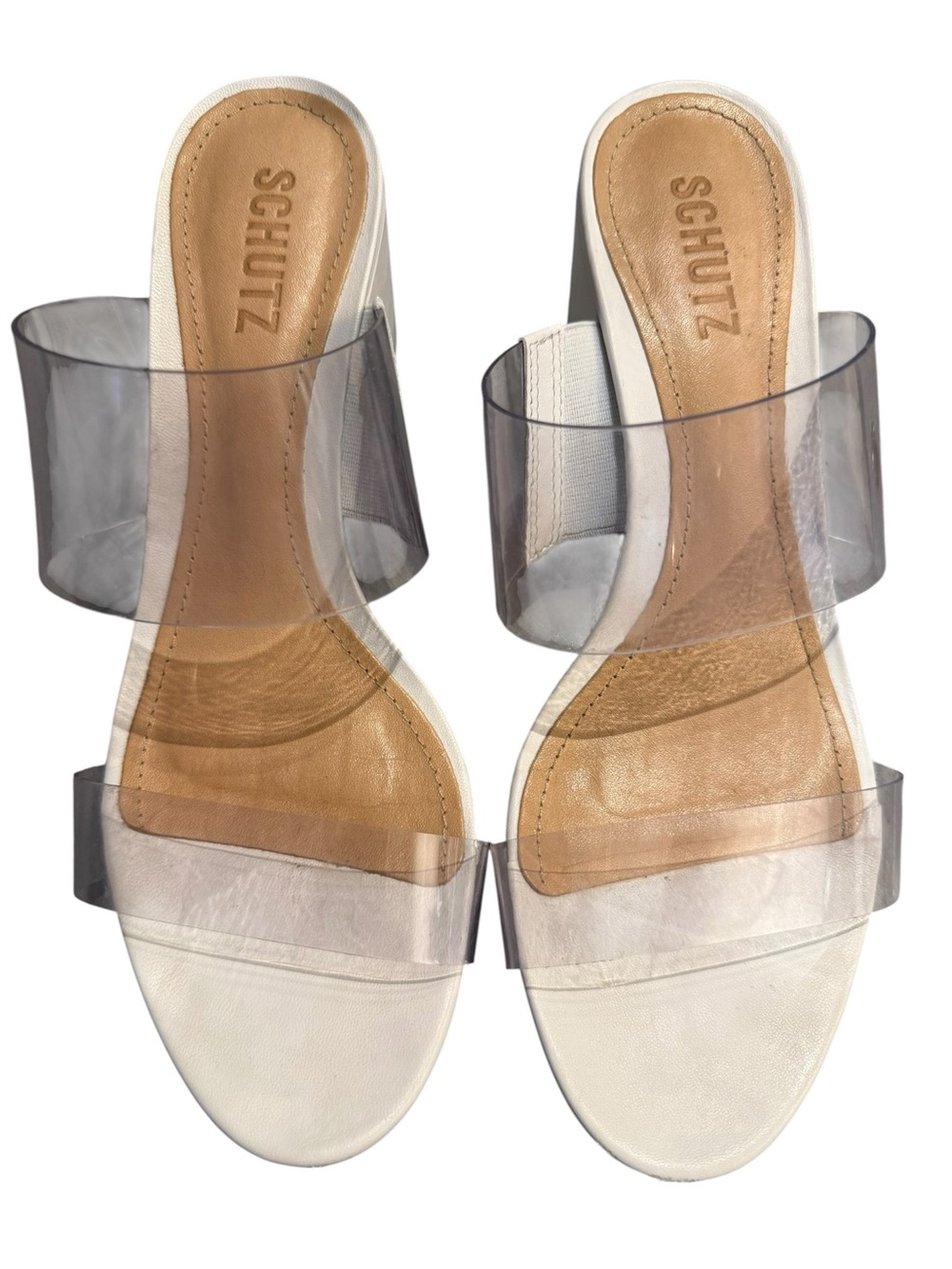 SCHUTZ Victorie Clear Vinyl Block Heel Dress Slide Sandals